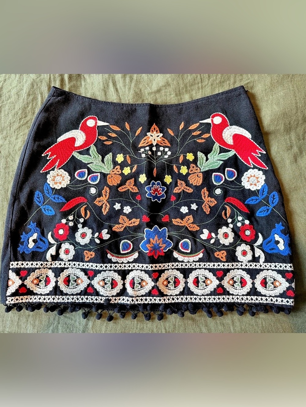 Altar'd State Embroidered Bird Floral Mini Skirt